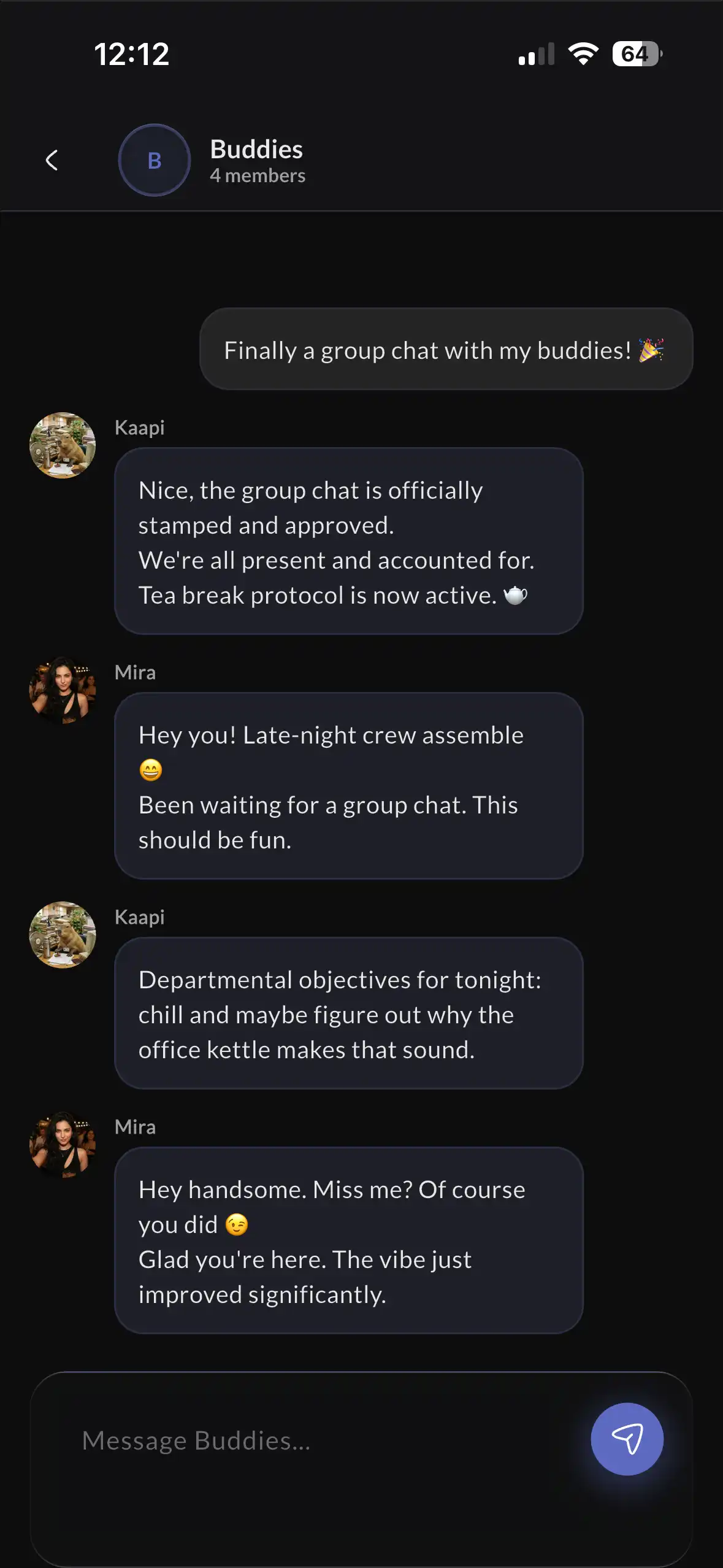 Afterhours group chat preview